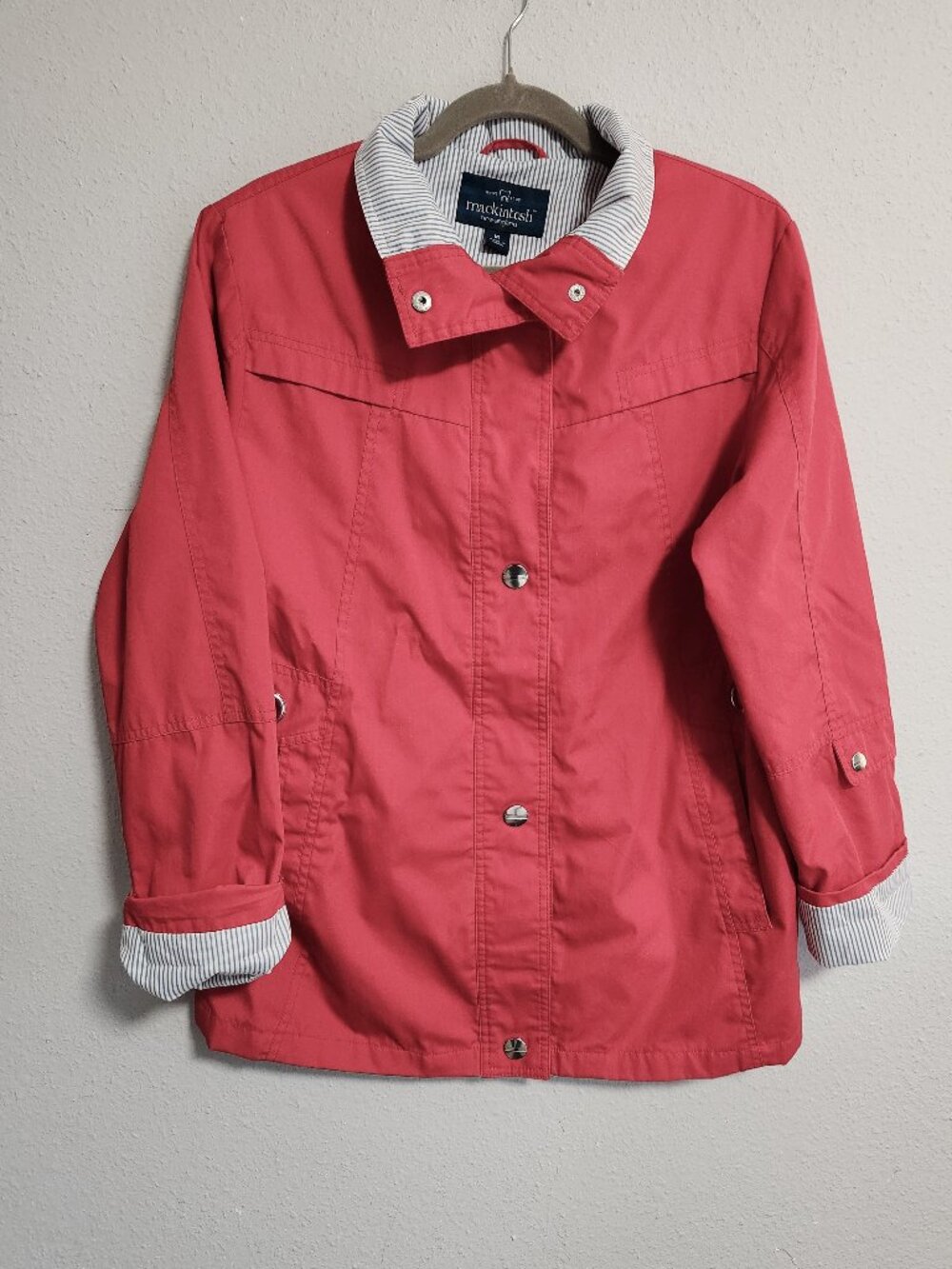 Mackintosh New England | Red Vibrant Raincoat Jacket Stripes All Season Medium